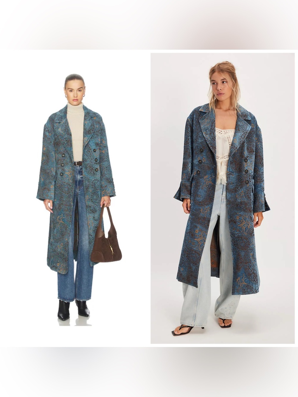 Free People Micah Duster Blue Paisley Coat Double Breasted Medium